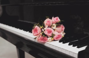Beautiful bouquet of flowers on the piano